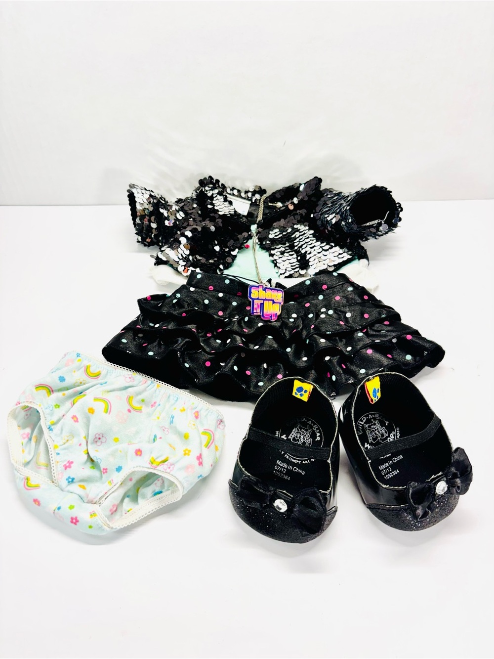 Build A Bear "Shake It Up"' Disney Sequins Top & Skirt, Shoes, Teddy Clothes